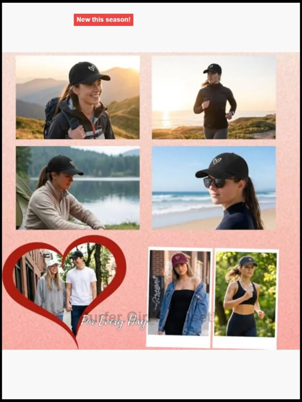 Vintage Distressed Adjustable Baseball Cap - Embroidered Heart Design Low